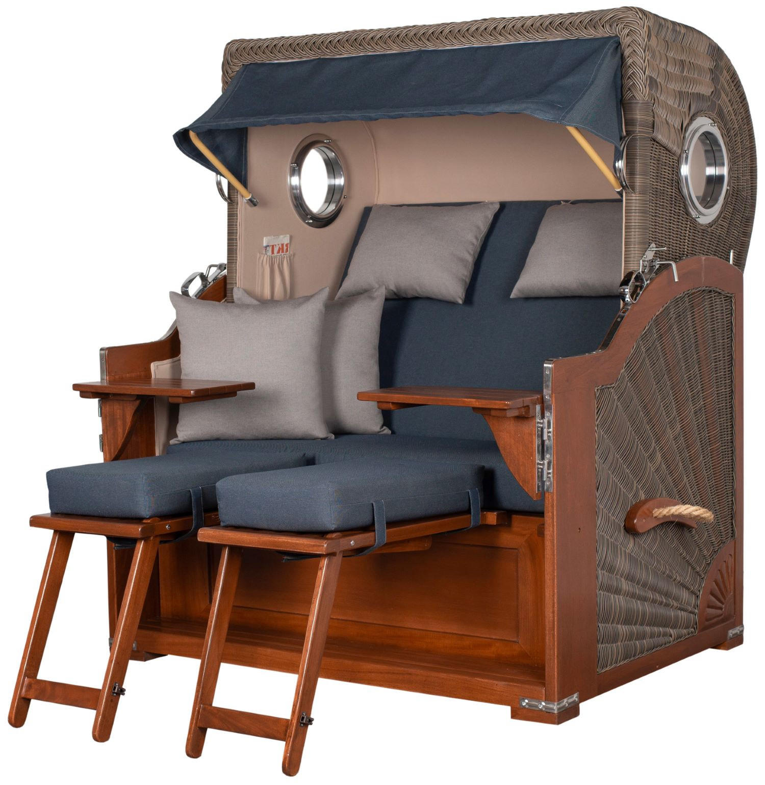 STRANDKORB Komplettset: Königssee Mahagoni Bullauge - PE grau - Modell 593 - Grau, Holz/Kunststoff (142/170/95cm) - bene living