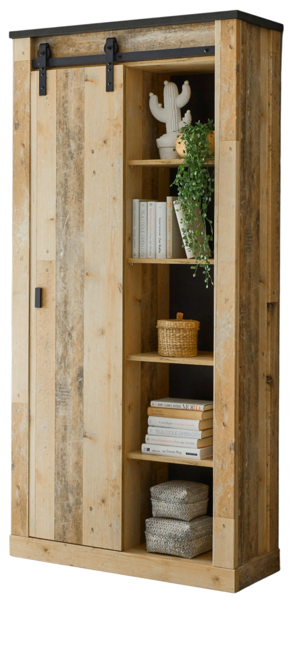 STAURAUMSCHRANK Used Wood hell, anthrazit, Mehrzweckschrank mit Schiebetür - Anthrazit/Schwarz, Holzwerkstoff/Metall (93/201/38cm) - Furn.Design
