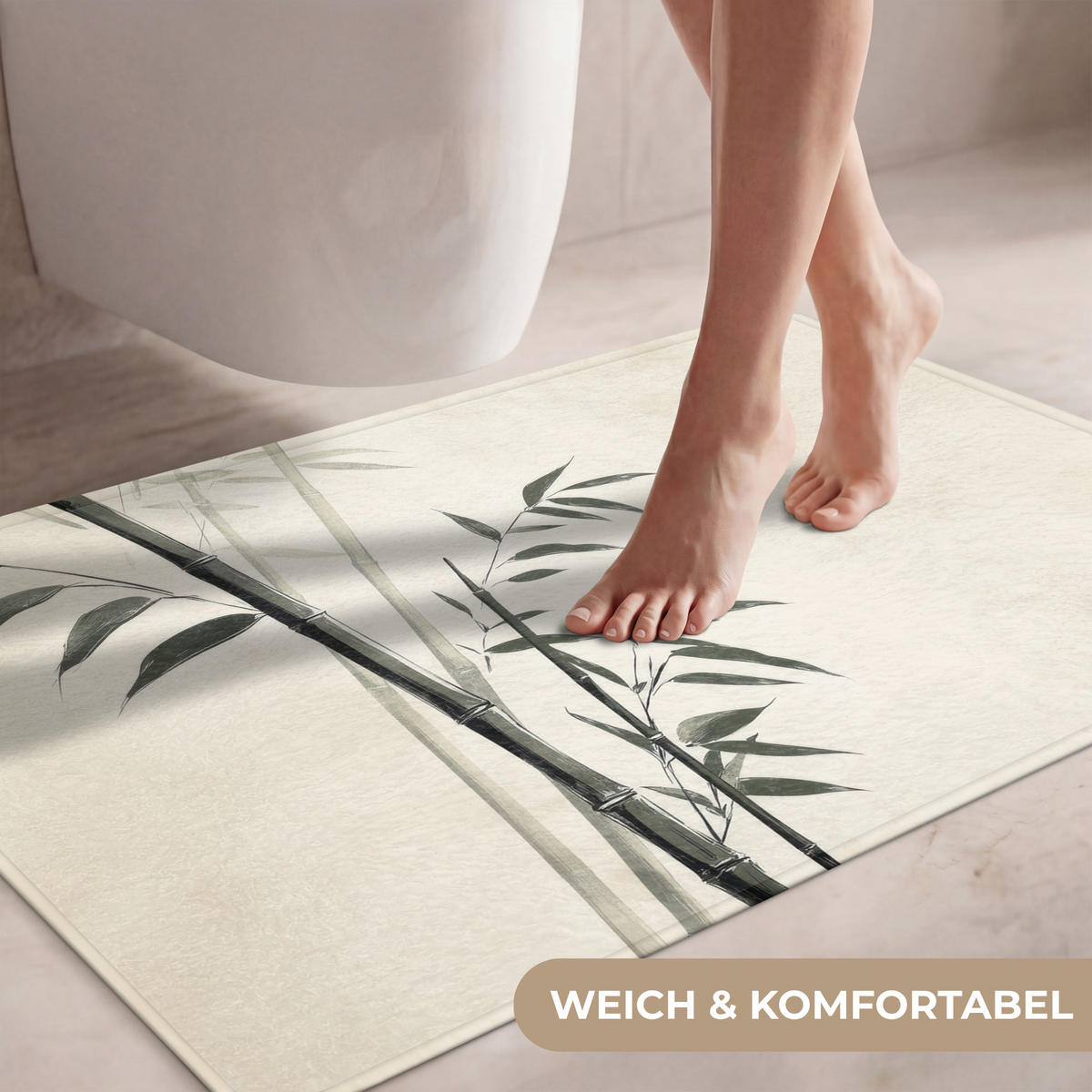 WC PŘEDLOŽKA Japandi - Bambus - béžová 90x60 cm - ecru, textil/plast (90/1cm) - OnlyWow
