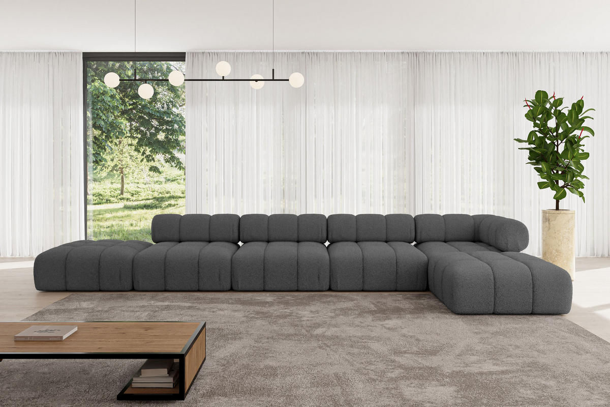 ECKSOFA modulares Sofa Kerru-L3 - 475x190x70 cm Grau Bouclé - Grau, Holzwerkstoff/Textil (475/190cm) - ALTDECOR