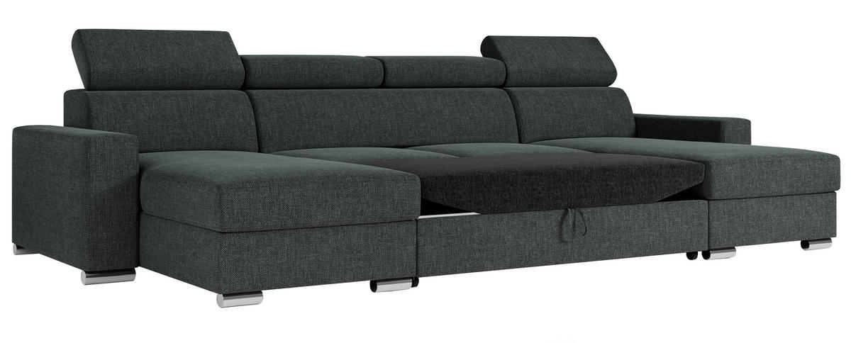 WOHNLANDSCHAFT FOX U Dunkelgrau - Velvet - Dunkelgrau/Silberfarben, Kunststoff/Textil (306/98/168cm) - MKS