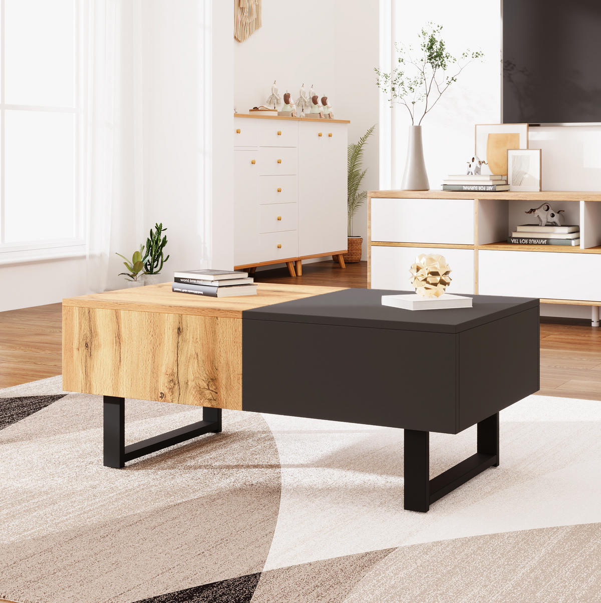 COUCHTISCH, verschiebbar, Spanplatte mit Metallständern, 155/40/55 cm, Naturfarben - Naturfarben, Holzwerkstoff (155/40/55cm) - Redom