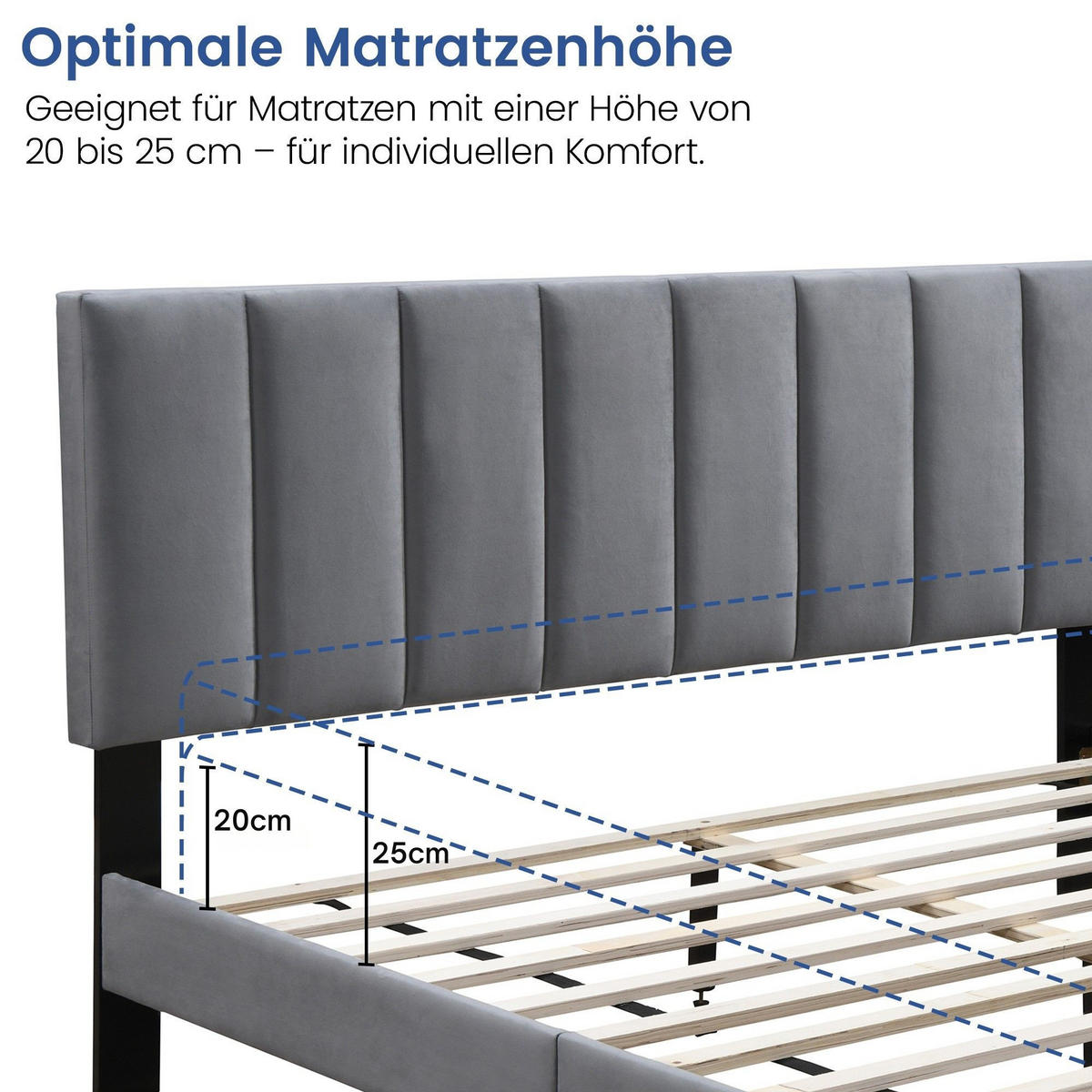 POLSTERBETT mit Lattenrost 140x200 cm Grau - Grau, Textil (140/200cm) - Home Collective