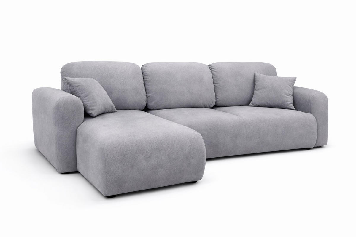 ECKSOFA Mit Schlaffunktion Und Bettkasten, Sofa L-Form Bingo L, Veloursstoff Salvador, Grau, Links - Grau, Holz (250/142cm) - Kaiser Möbel