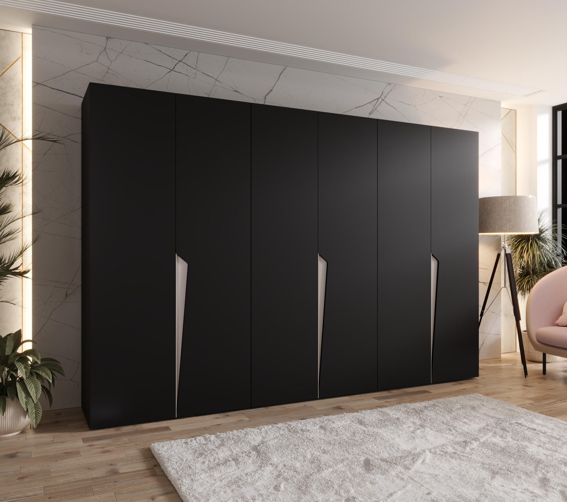 DREHTÜRENSCHRANK 202/300/52 6-türig - Beige/Schwarz, Holz/Metall (300/202/52cm) - Abiks Möbel