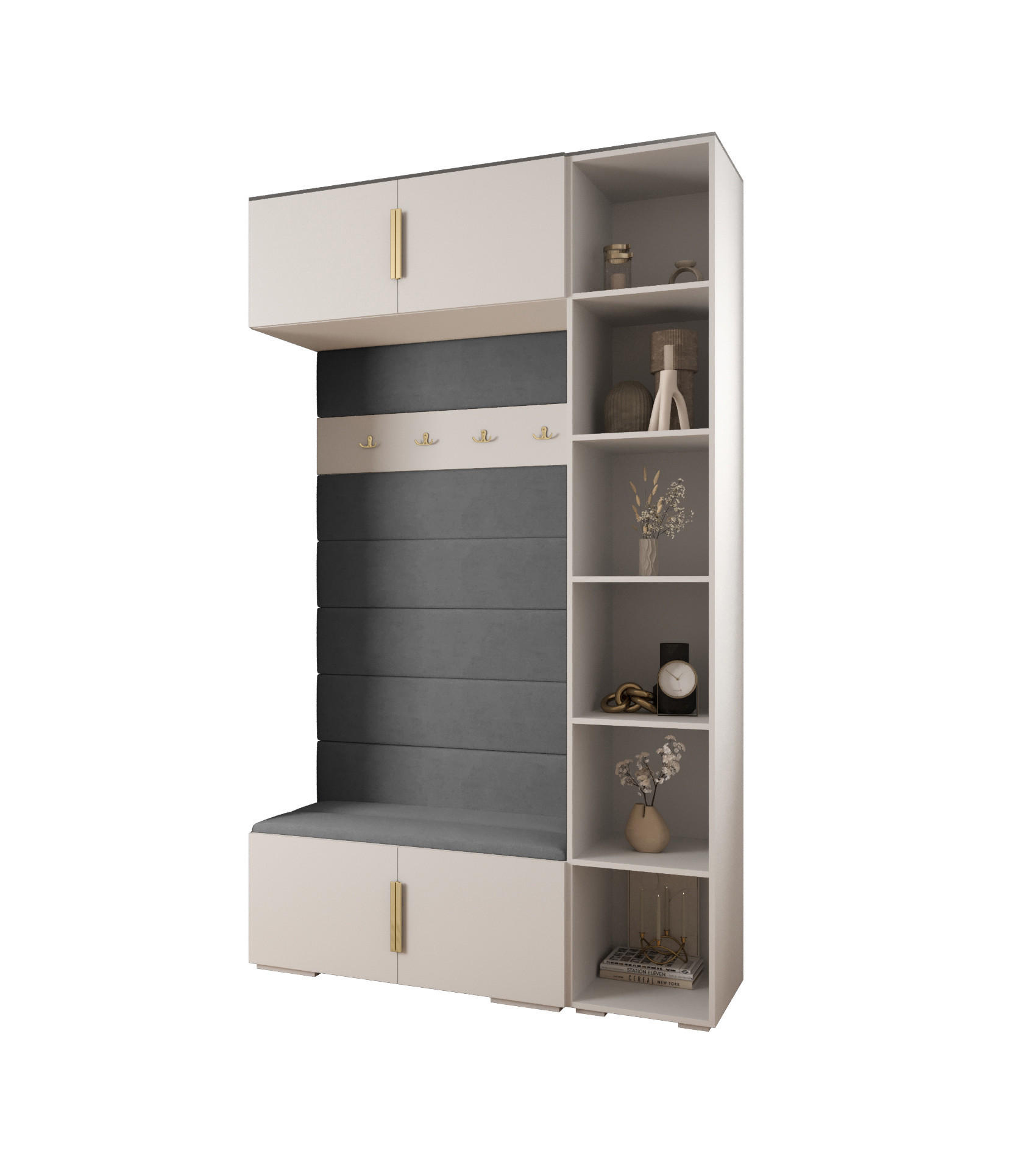 Abiks Möbel Garderoben-Set Weiß, Grau, Gold 140x236.7x47 cm