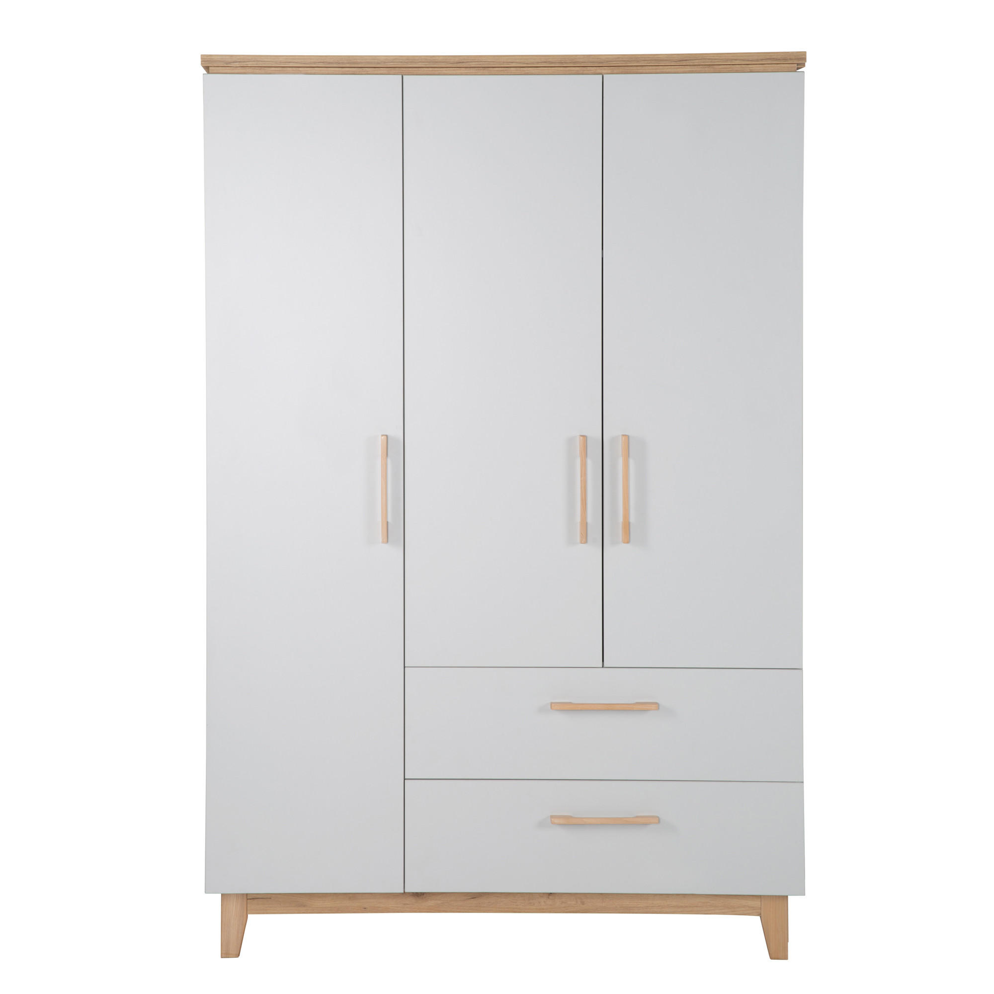 KLEIDERSCHRANK Caro 3-türig - Hellgrau, Holzwerkstoff (134.5/200/55cm) - Roba