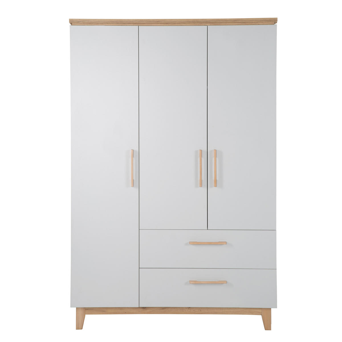 KLEIDERSCHRANK Caro 3-türig - Hellgrau, Holzwerkstoff (134.5/200/55cm) - Roba