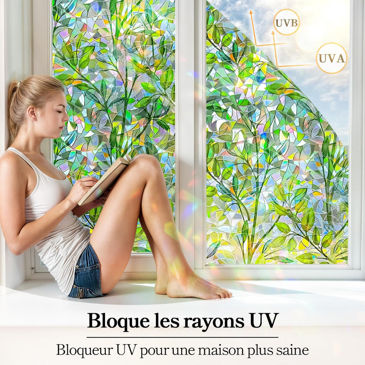 VORHÄNGE – Blattmuster – statisch haftend – 40 x 300 cm - Grün, Kunststoff/Textil (40/300cm)