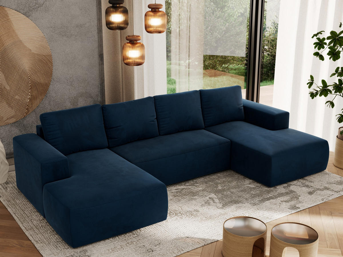 WOHNLANDSCHAFT TRENTINO U Dunkelblau Velvet - Dunkelblau, Textil (334/91/163cm) - MKS