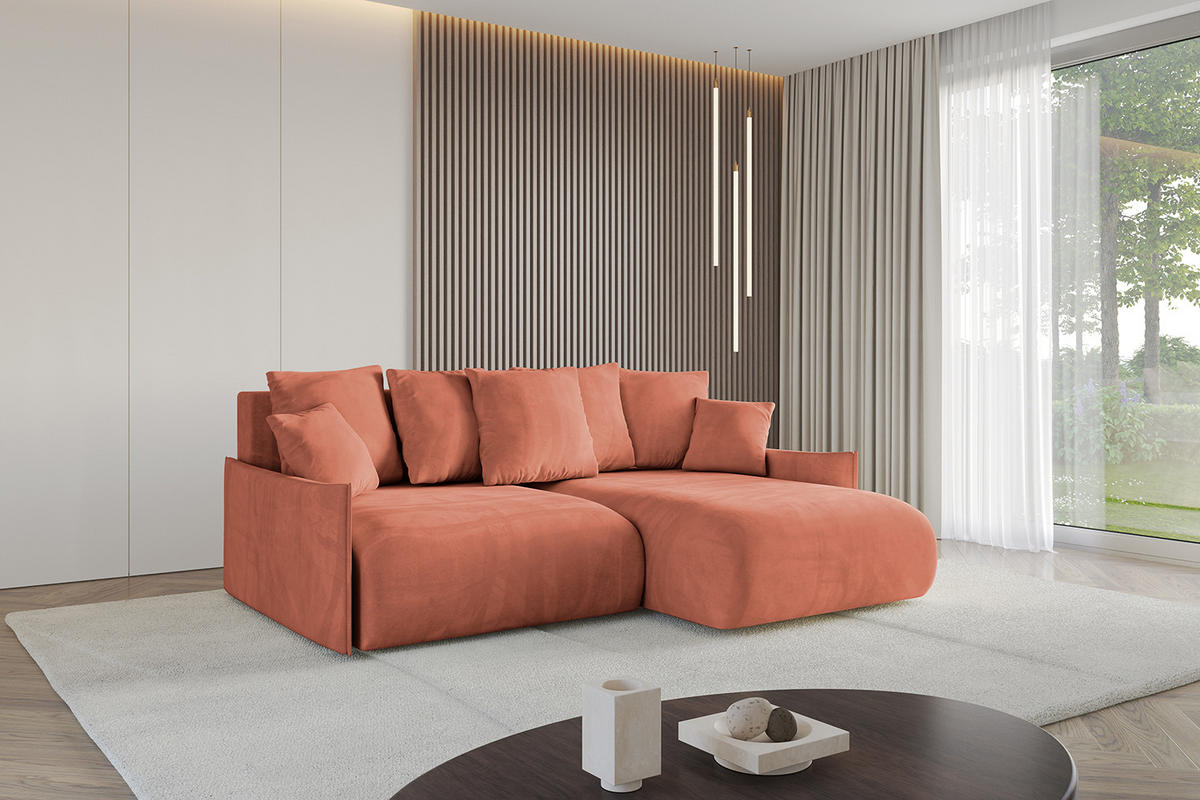 ECKSOFA Ottomane rechts ONESK-L -v1 216x177x72 Apricot Velours - Koralle, Holzwerkstoff/Kunststoff (177/216cm) - ALTDECOR