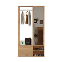 GARDEROBENSCHRANK 100/33/190 cm aus Spanplatte mit Spiegel und Kleiderstange Natur - Naturfarben, Holzwerkstoff (33/190/100cm) - Modenvie