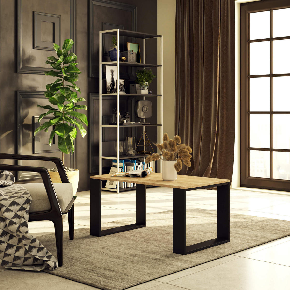 COUCHTISCH NOX Sonoma Eiche, Schwarz 92x53x45 cm - Schwarz/Sonoma Eiche, Holzwerkstoff (53/92/45cm) - Akord