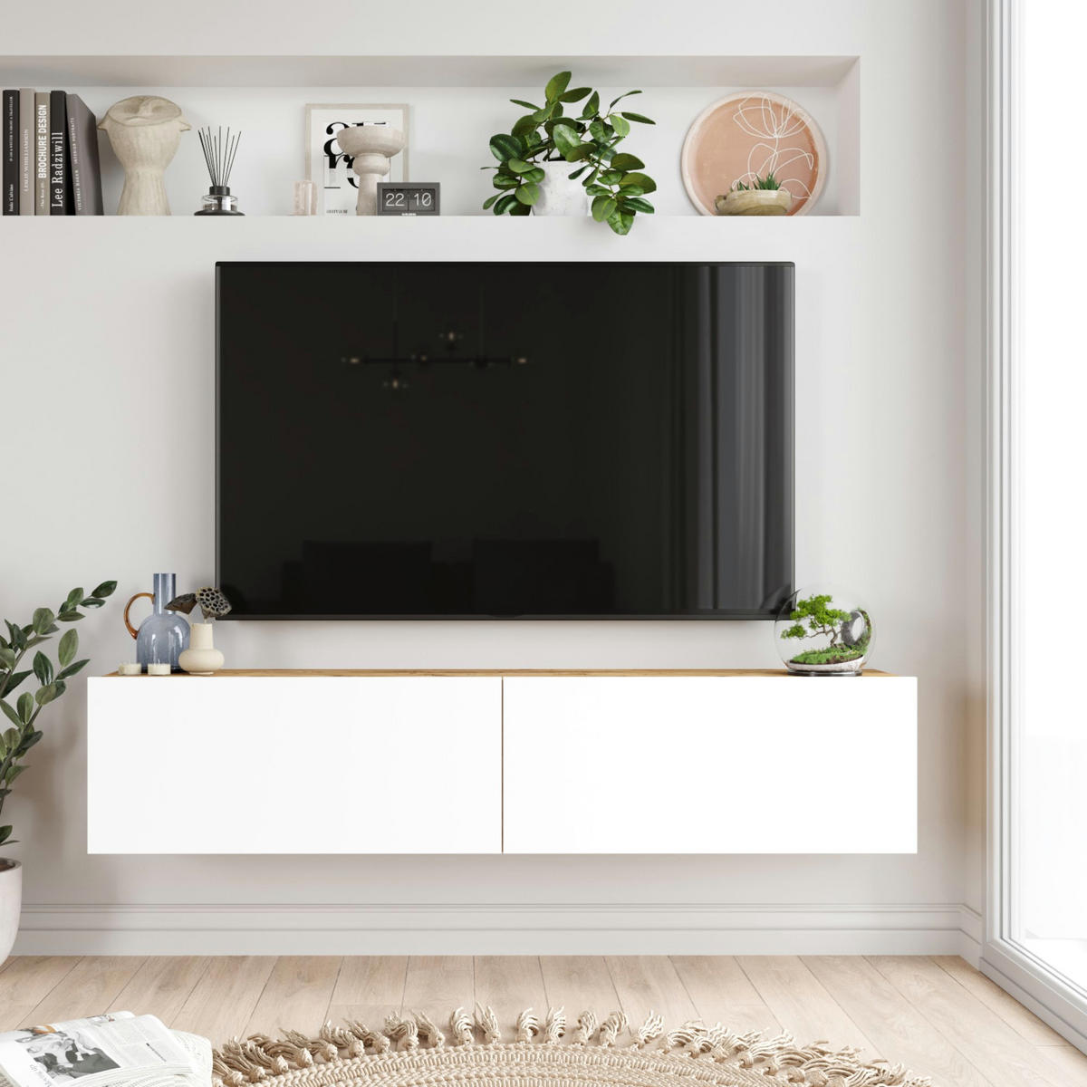 TV-ELEMENT Lapinlahti - Weiß, Holzwerkstoff (140/29.5/31.5cm) - [en.casa]
