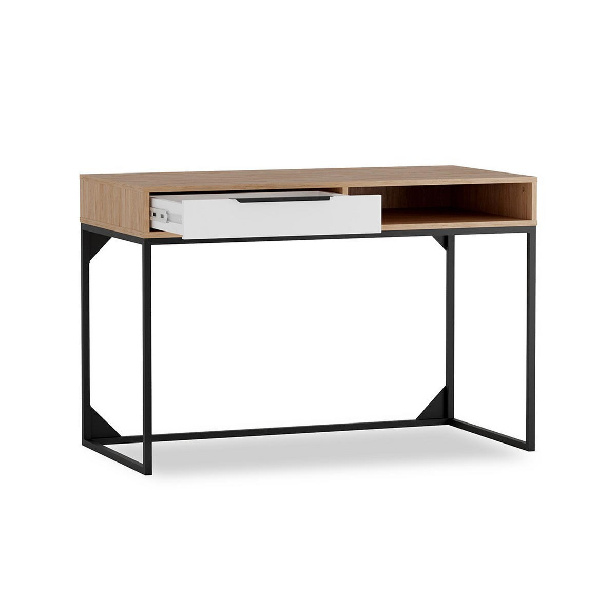 SCHREIBTISCH Kind Hickory, Weiß, mit Schublade - Schwarz/Braun, Holzwerkstoff (120/80/60cm) - Bettso