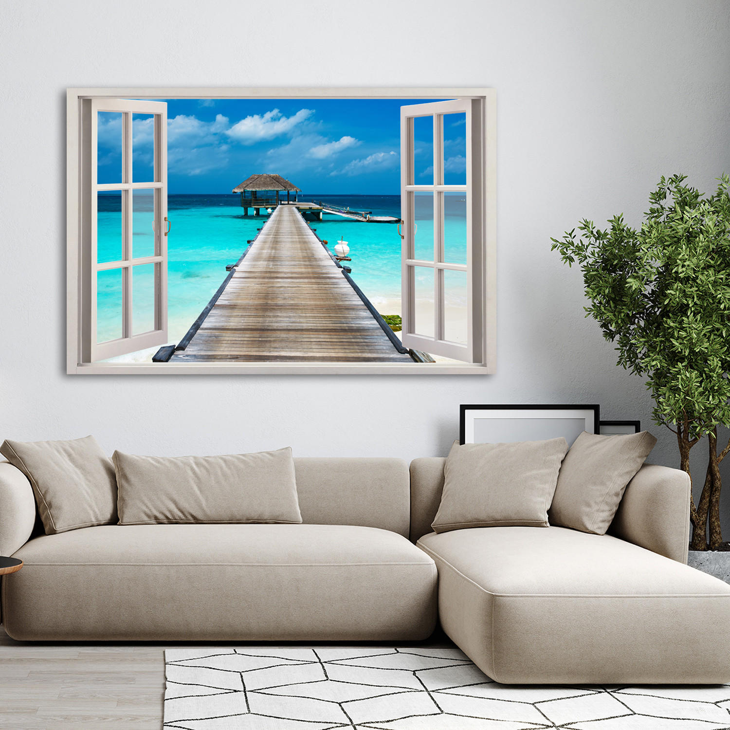 WANDBILD fensterblick blaues meer natur - Blau, Textil (60/40cm) - Feeby