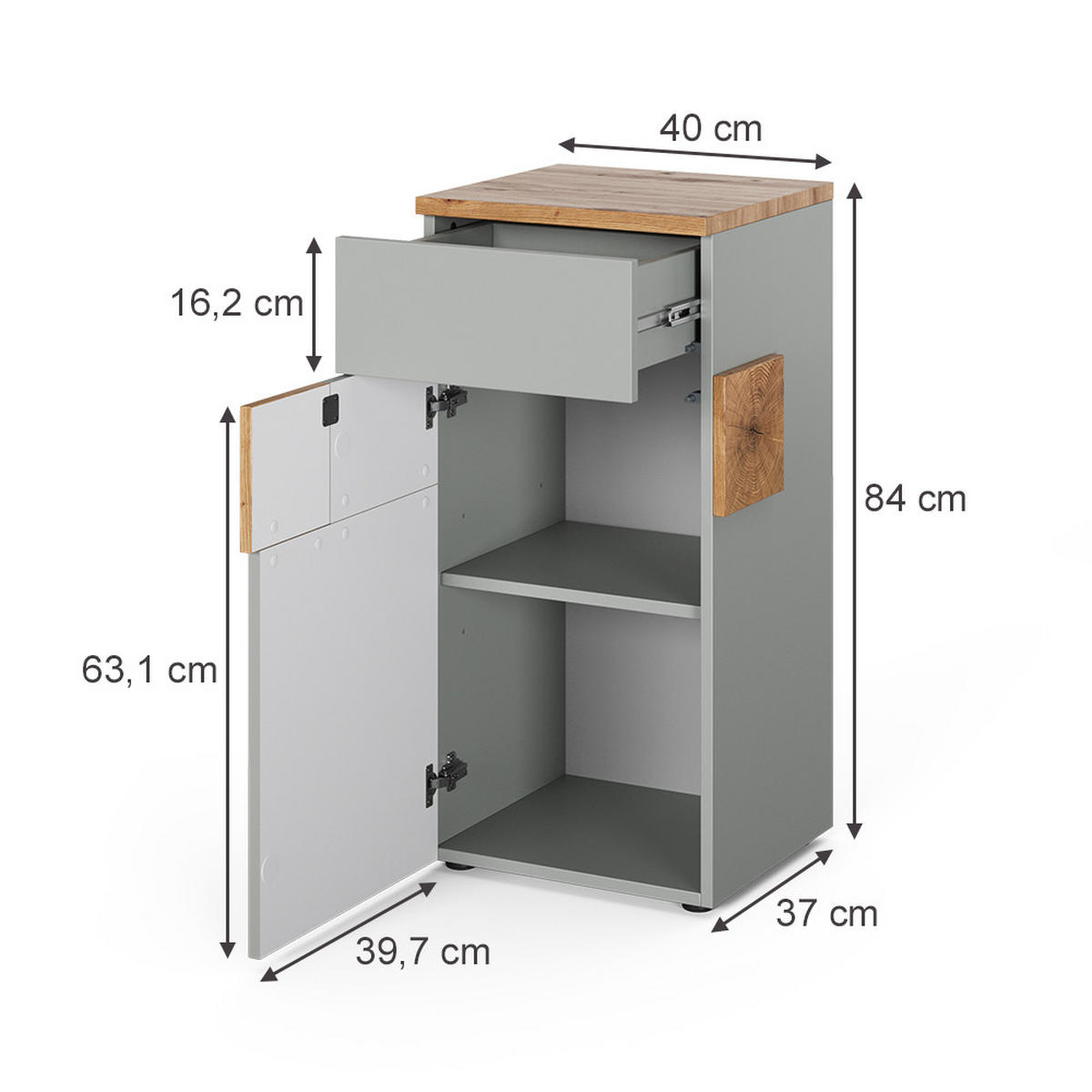 MIDISCHRANK Eden Grau/Artisan 40 x 84 cm - Grau, Holzwerkstoff (40/84/37cm) - Vicco
