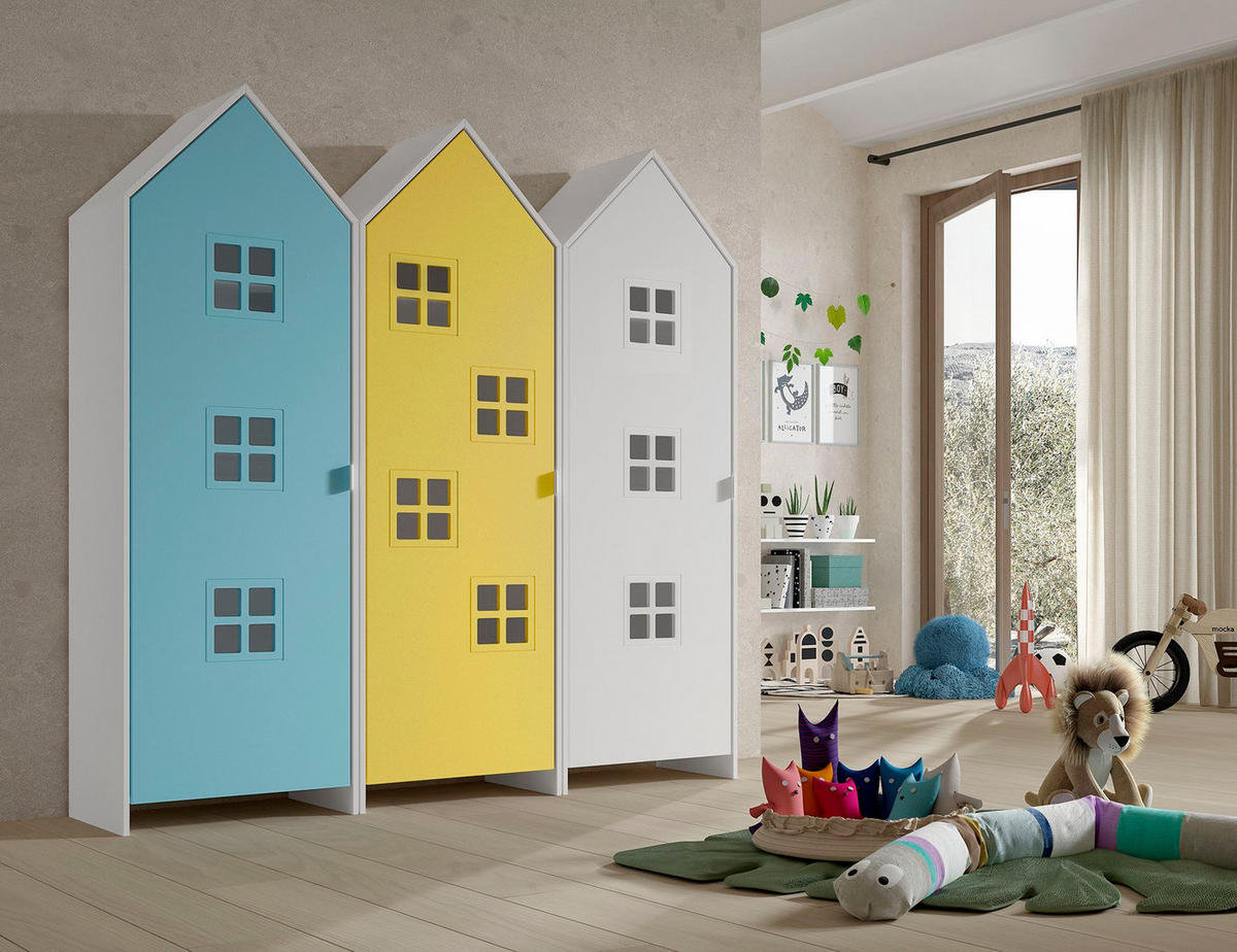 REGALSCHRANK Set Kania 173x37x171 MDF Weiß /Bunt - Blau/Gelb, Holzwerkstoff (173/171/37cm) - 58aufmkessel