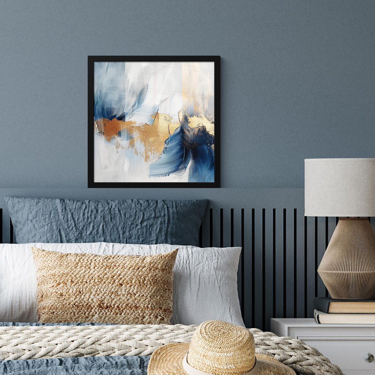POSTER MIT RAHMEN Gold - Blau - Aquarell - Kunst - Modern 40x40 cm - Hellblau, Papier (40/40cm) - MuchoWow