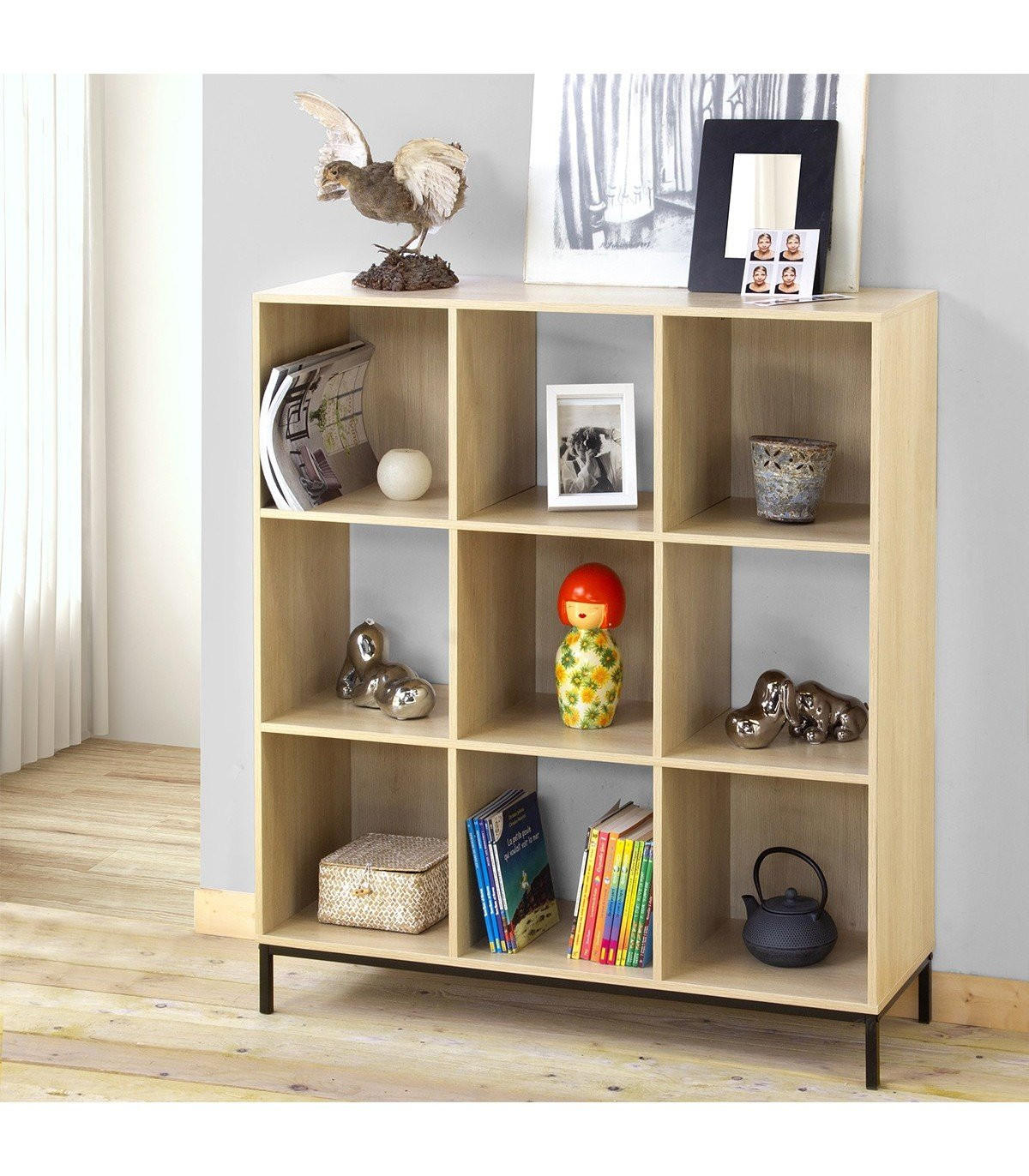 REGAL mit 9 Fächern und Metallfüßen - Apfelbaumfarben, Holzwerkstoff (29.8/103.3/93.5cm) - Calicosy