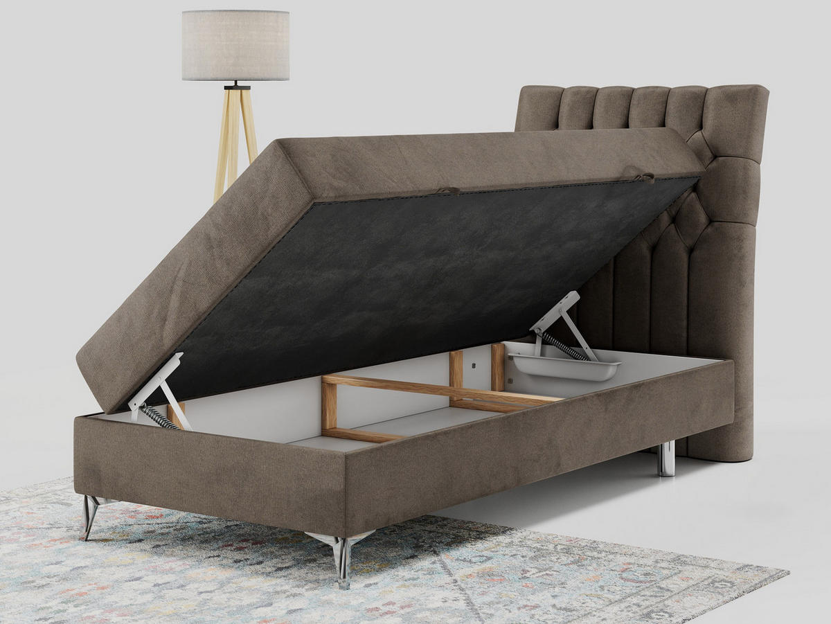BOXBETT MILEN 90/200 Braun Velvet - H3 - Rechts Seite - Braun, Holz/Textil (90/200cm) - MKS