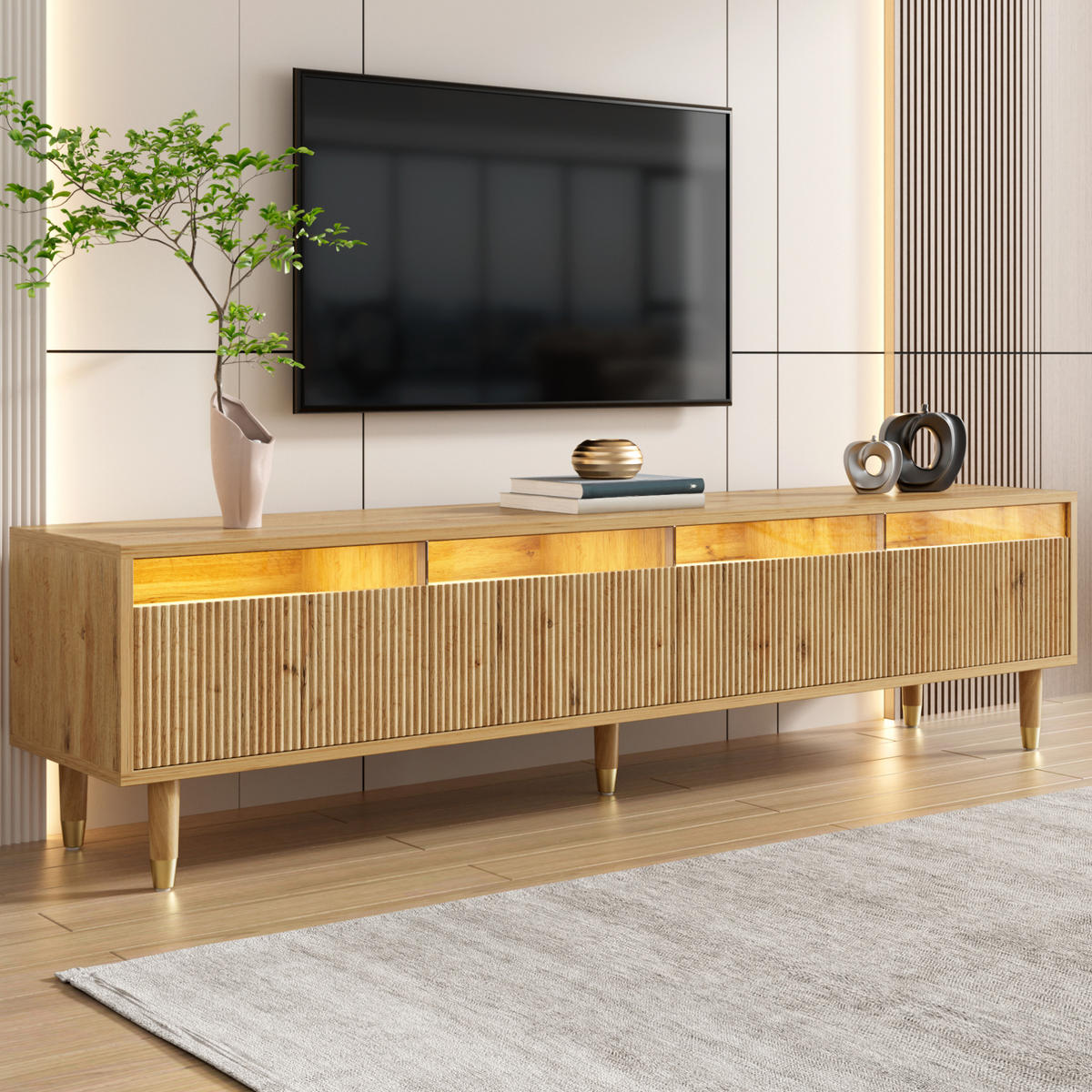 TV-LOWBOARD aus MDF 178x35x45 cm Holzfarbe mit 4 Schubladen und Kabelführung - Naturfarben, Holzwerkstoff (178/45/35cm) - IVMEU