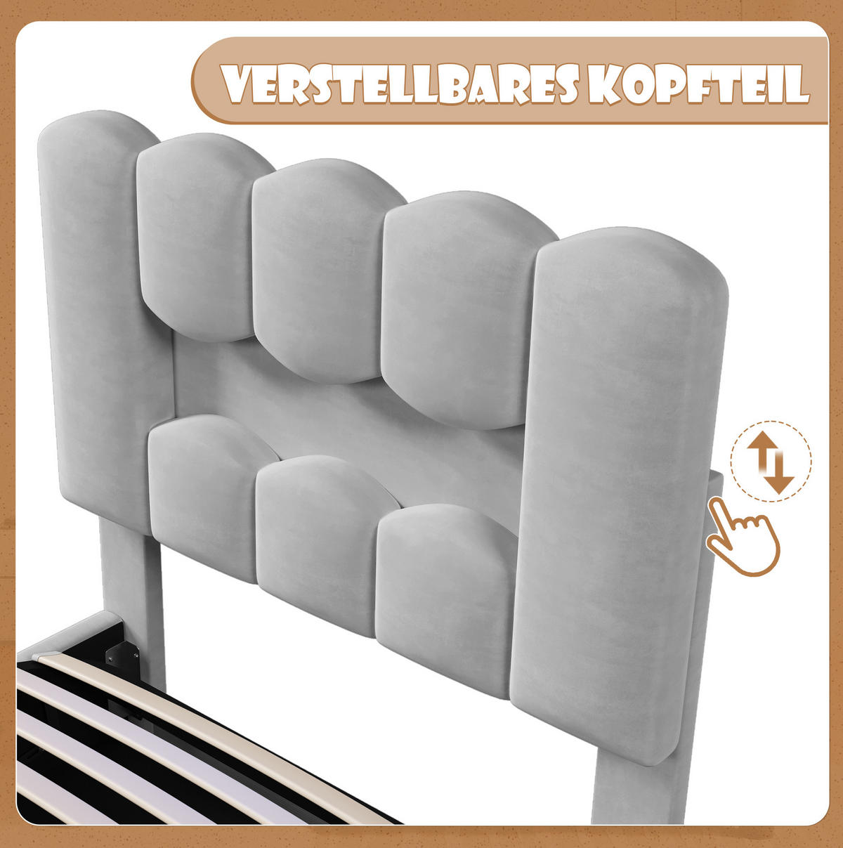 POLSTERBETT aus Samt und MDF 90x200 cm Grau mit LED-Beleuchtung, Bettkasten und verstellbarem Kopfteil - Grau, Textil (90/200cm) - IVMEU