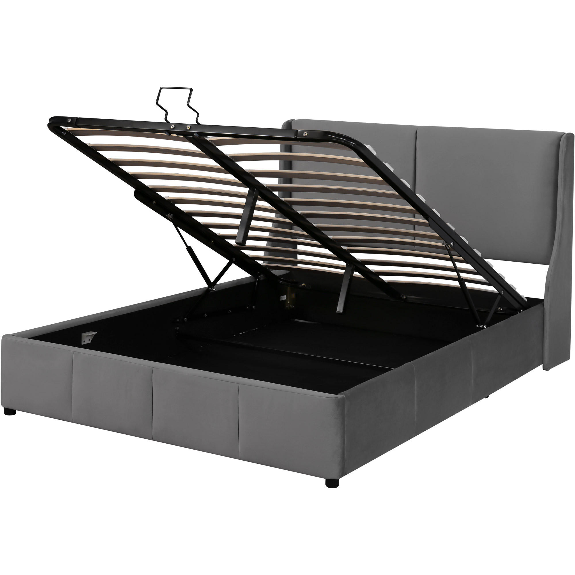 POLSTERBETT 140/190 cm mit hydraulischem Bettkasten, binaurales Kopfteil, Grau - Grau, Textil (140/190cm) - Redom