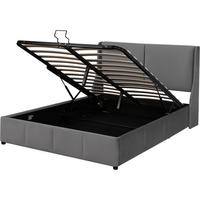 POLSTERBETT 140/190 cm mit hydraulischem Bettkasten, binaurales Kopfteil, Grau - Grau, Textil (140/190cm) - Redom