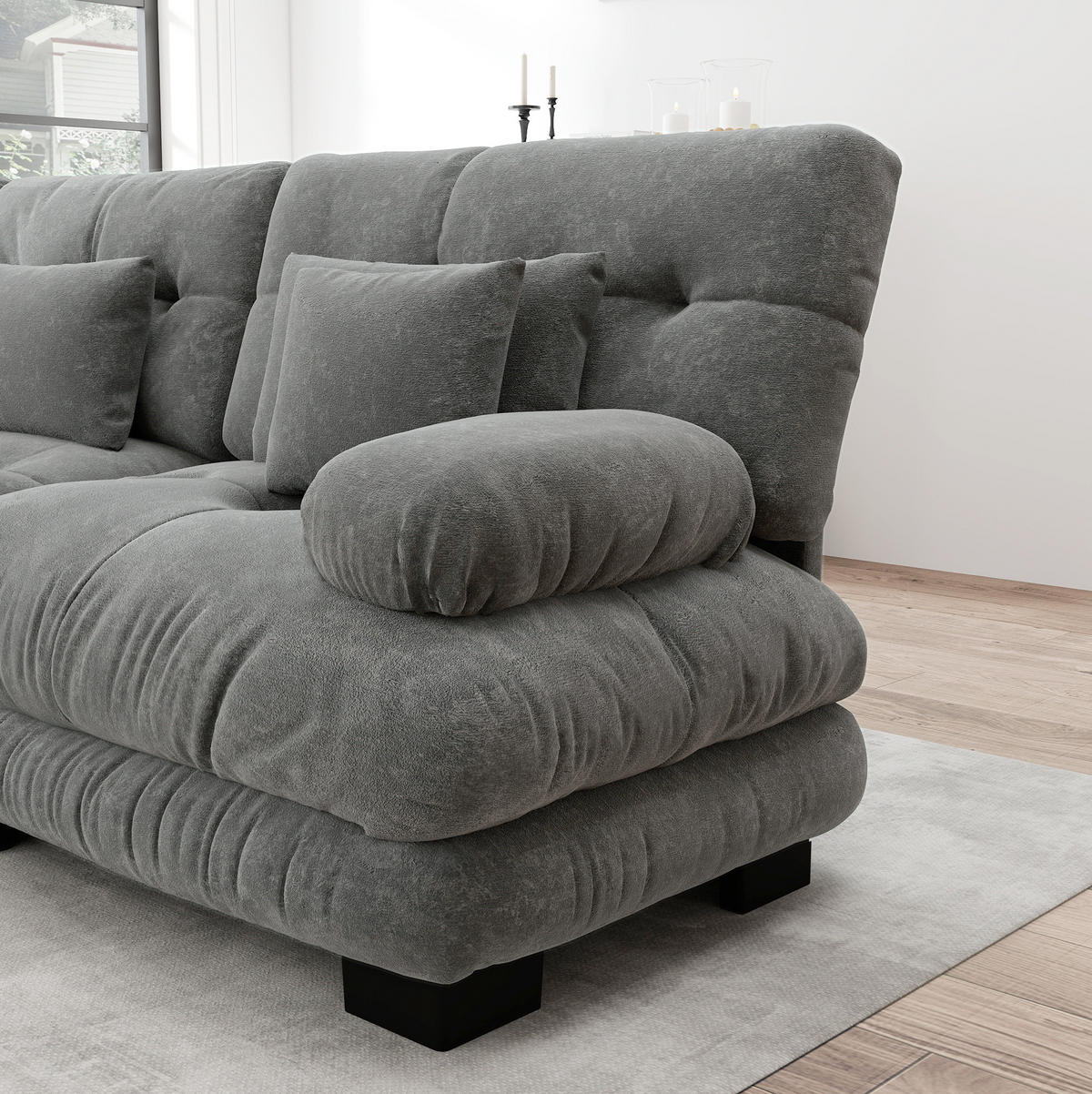 SOFA modular mit beweglichen Ottomans Chenille Grey - Hellgrau, Kunststoff (145/81/406.1cm) - Meubliv