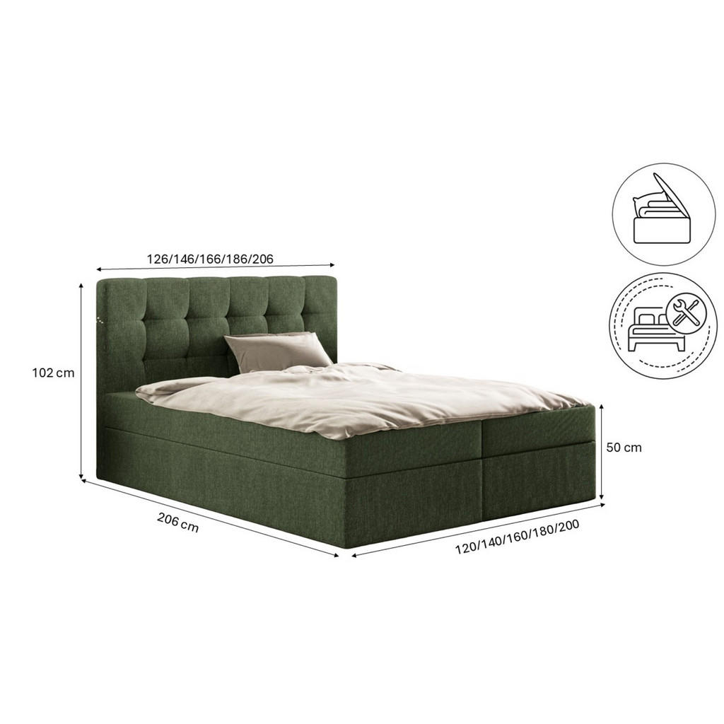 Thumbnail - Kaiser Möbel Boxbett, Grün, Holz, H2, Schlafzimmer, Betten, Boxspringbetten