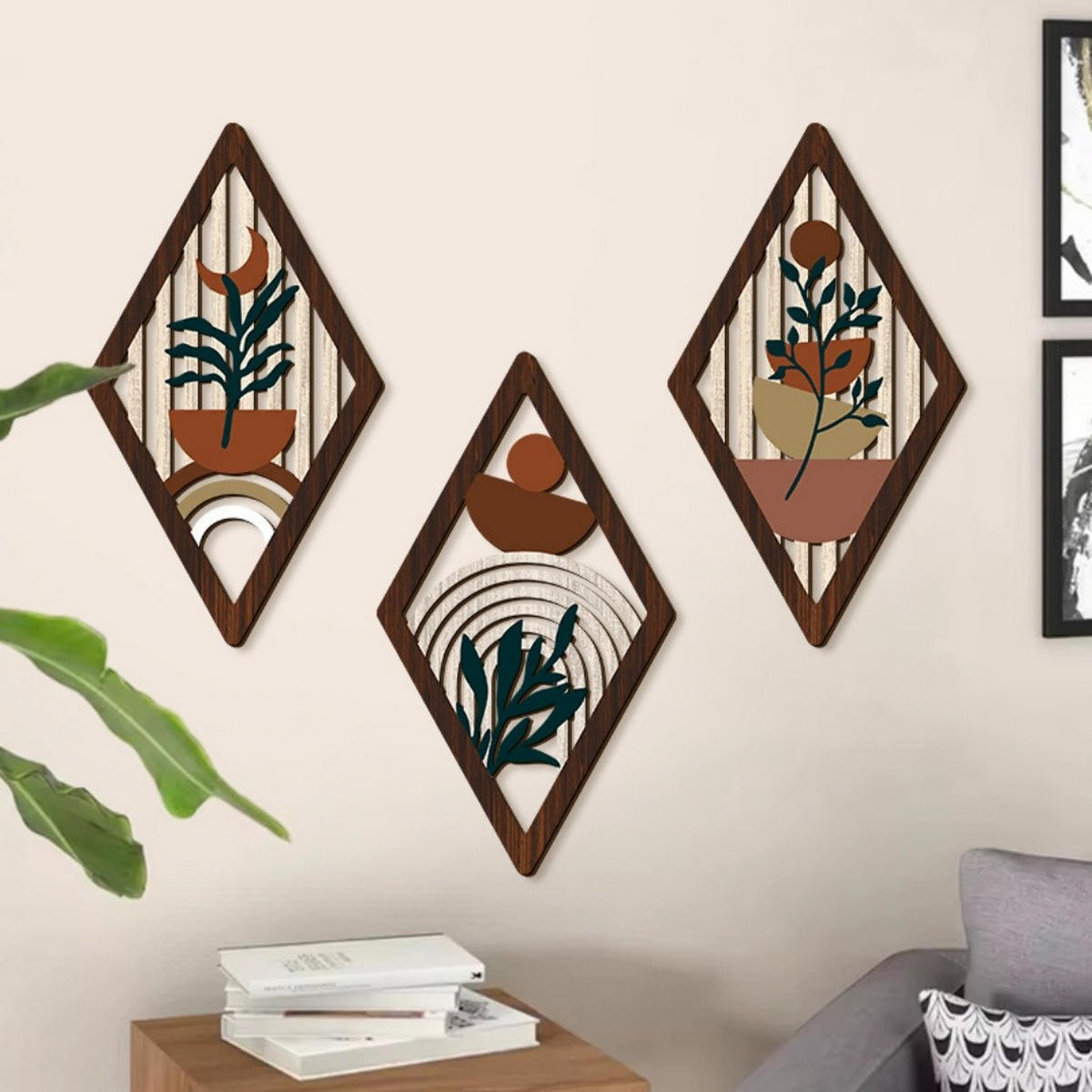 WANDDEKO 30x17cm Gitterblume Holz 3er Set - Akaziefarben, Holzwerkstoff (30/1cm) - Weltevree