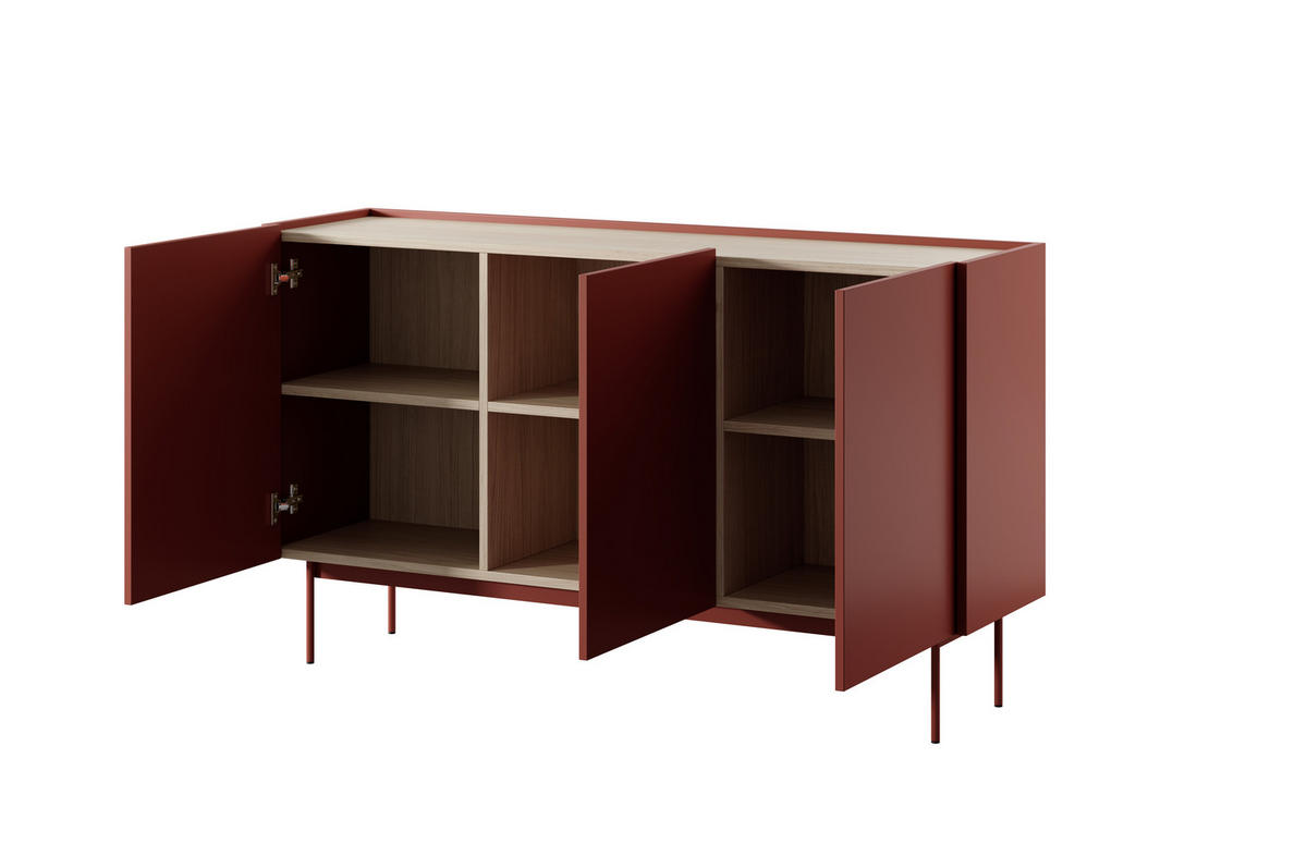 KOMMODE : Korpus und Front: Ziegel, Linea-Eiche TOP, 144 x 83 x 37 cm - Rot, Holzwerkstoff (144/83/37cm) - 3XE LIVING