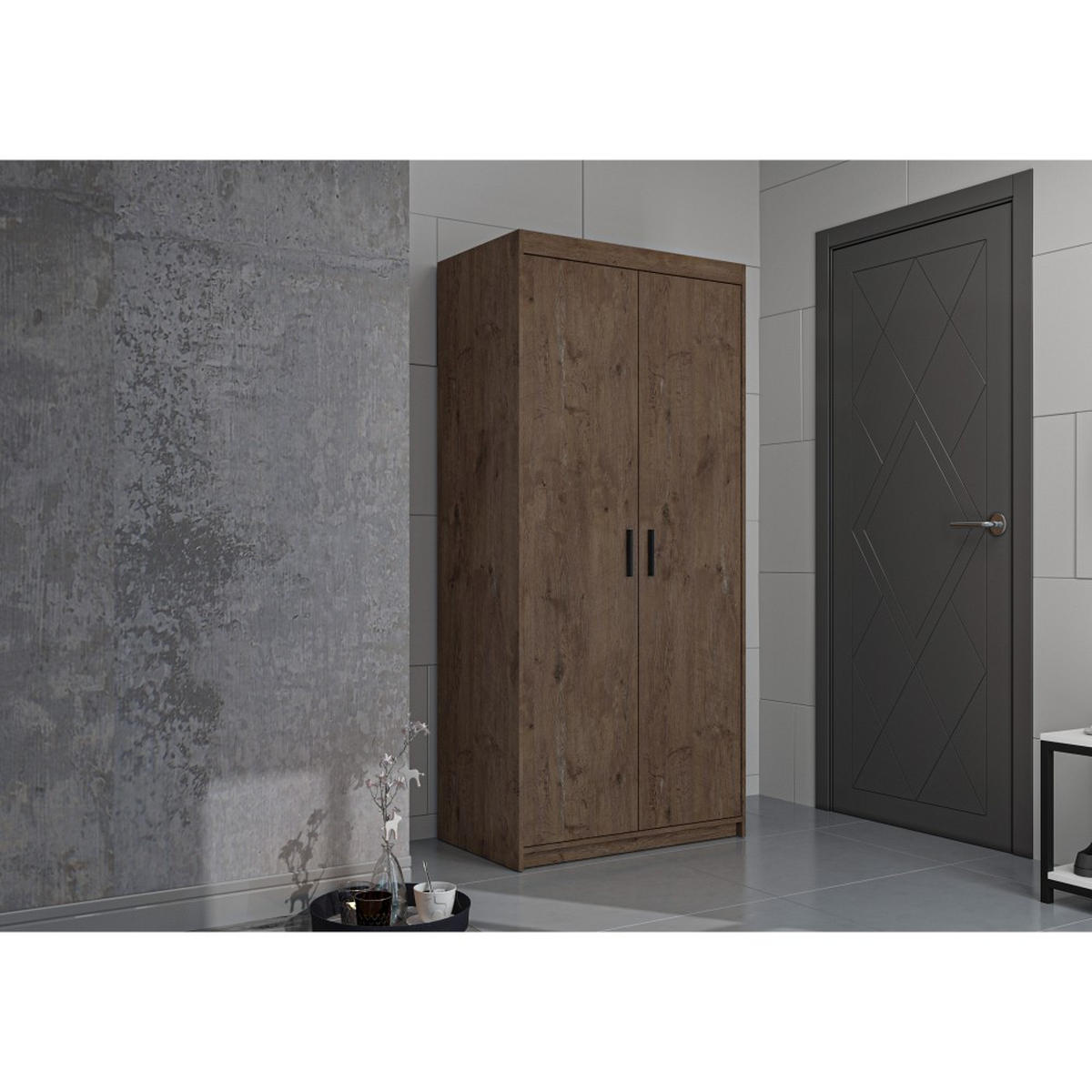 DREHTÜRENSCHRANK Elena mit 2 Türen, ohne Spiegel, Eiche Lefkas - Eichefarben, Holzwerkstoff (90/190/53cm) - Beautysofa