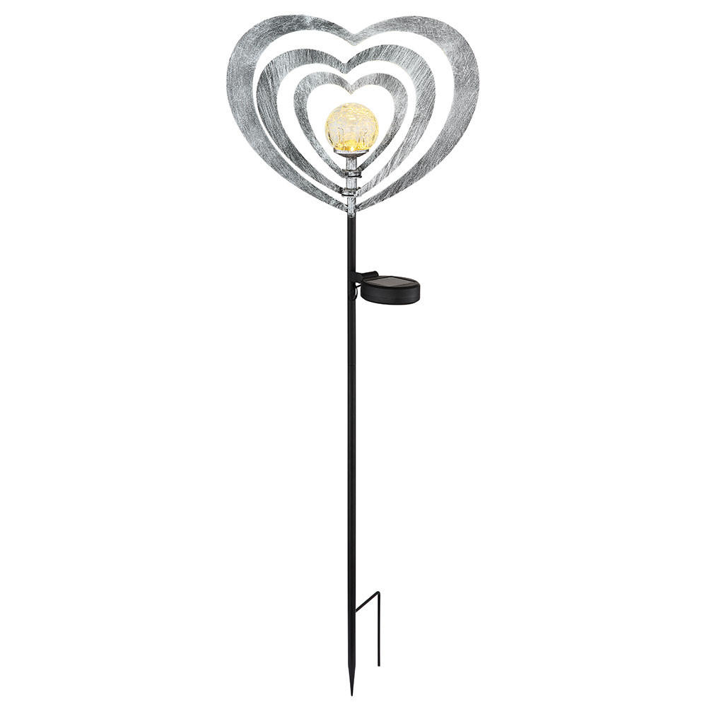 SOLARLEUCHTE Metall silbergrau Herz, LED - Silberfarben, Glas (28/6/82cm) - Globo Lighting