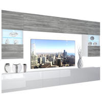 WOHNZIMMERWAND Schrankwand mit LED Glamour Holz / Weiß - Silberfarben/Weiß, Holz (300/180/36cm) - B BELINI GROUP