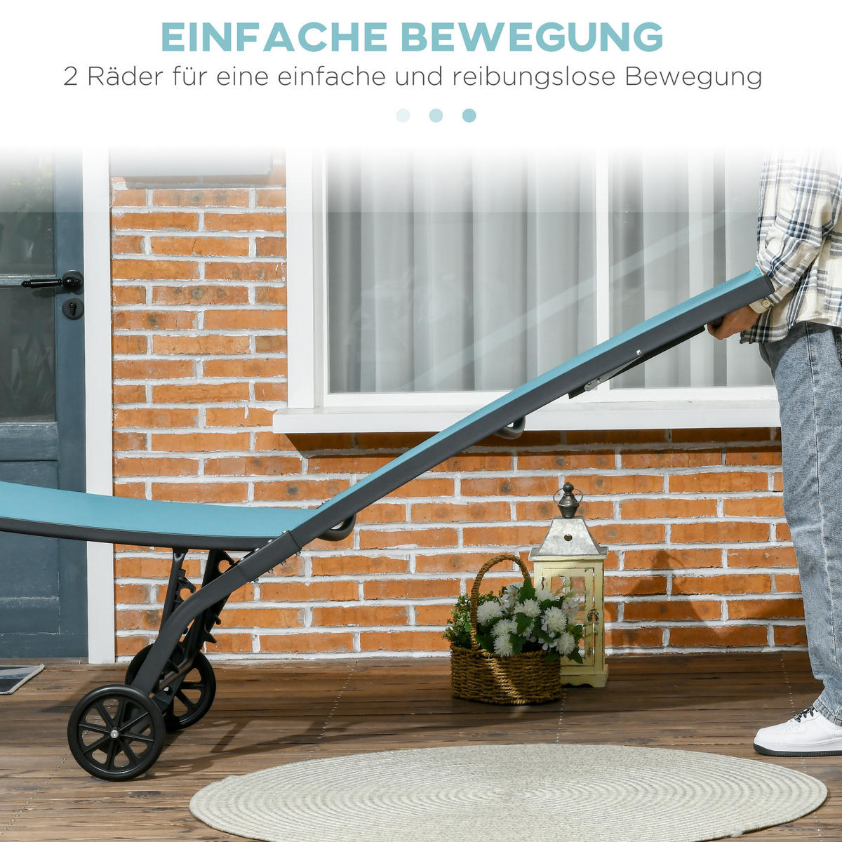 RELAXLIEGE mit verstellbarer Rückenlehne, 195 x 165 x 102 cm, Polyester, Blau - Blau, Kunststoff (165/102/66cm) - Outsunny