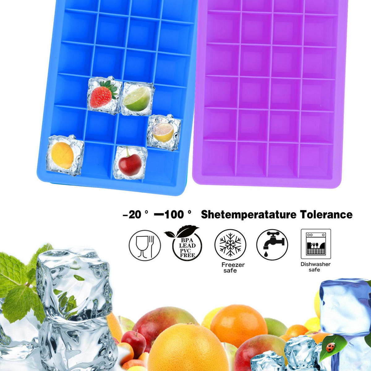 EISWÜRFELFORM 2er Set - Lila, Kunststoff (13/2.5/18cm) - Intirilife
