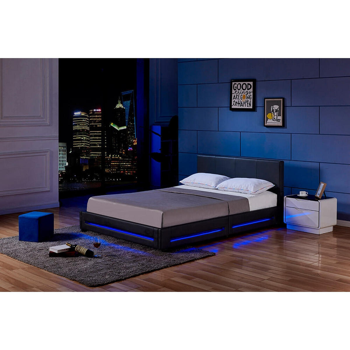 LED BETT ASTEROID - Schwarz, 160 x 200 cm - Schwarz, Kunststoff - Home Deluxe