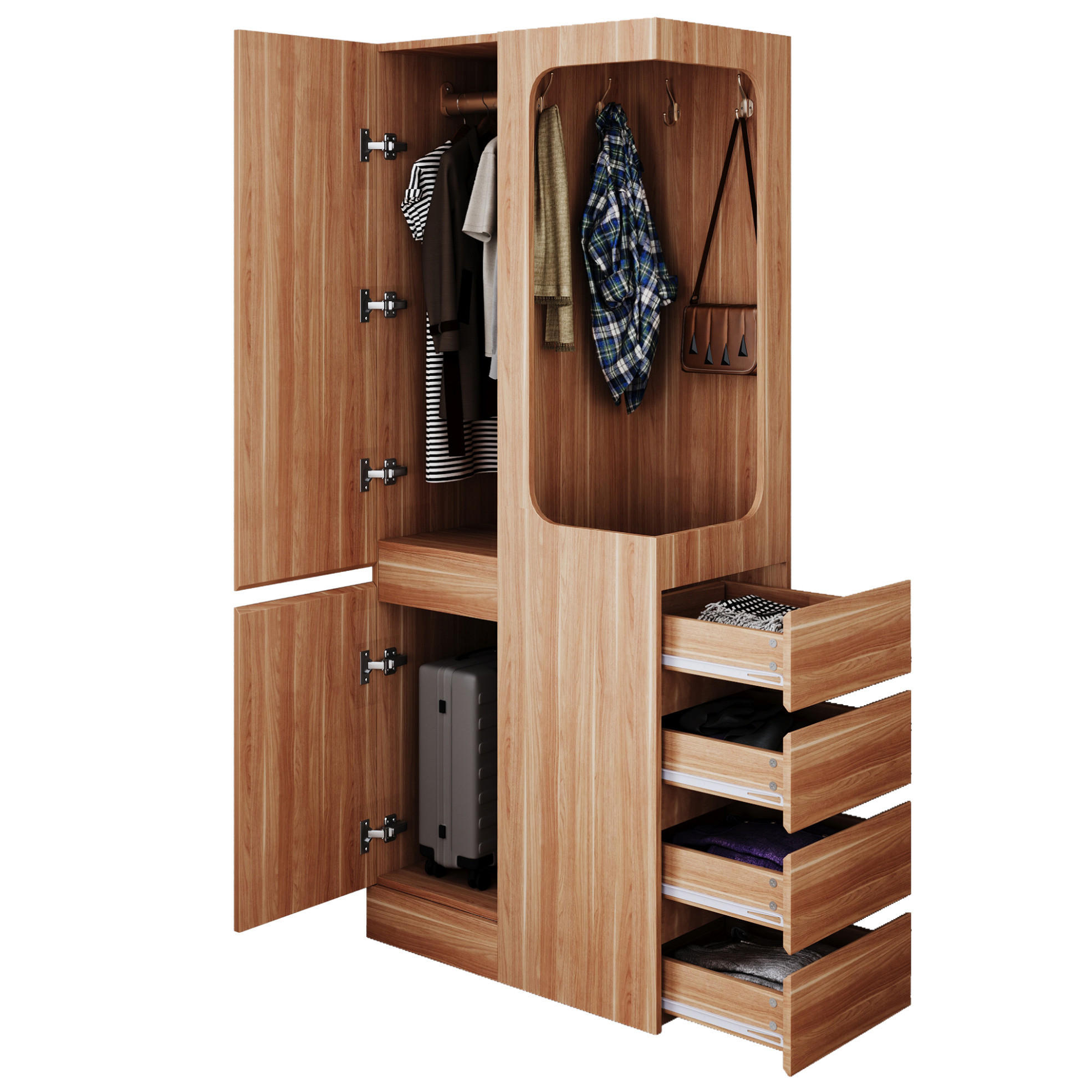 KLEIDERSCHRANK 70/40/170 cm weiß/holzfarben aus Kiefer Sperrholz und MDF mit 4 Schubladen - Nussbaumfarben, Holzwerkstoff (70/170/40cm) - OKWISH
