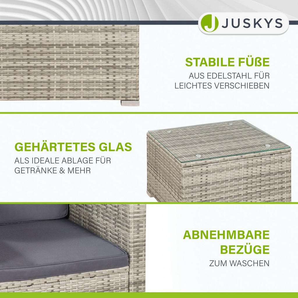 Thumbnail - Juskys Loungegarnitur, Beige, Grau, Kunststoff, 4, Loungemöbel, Loungemöbel-Sets