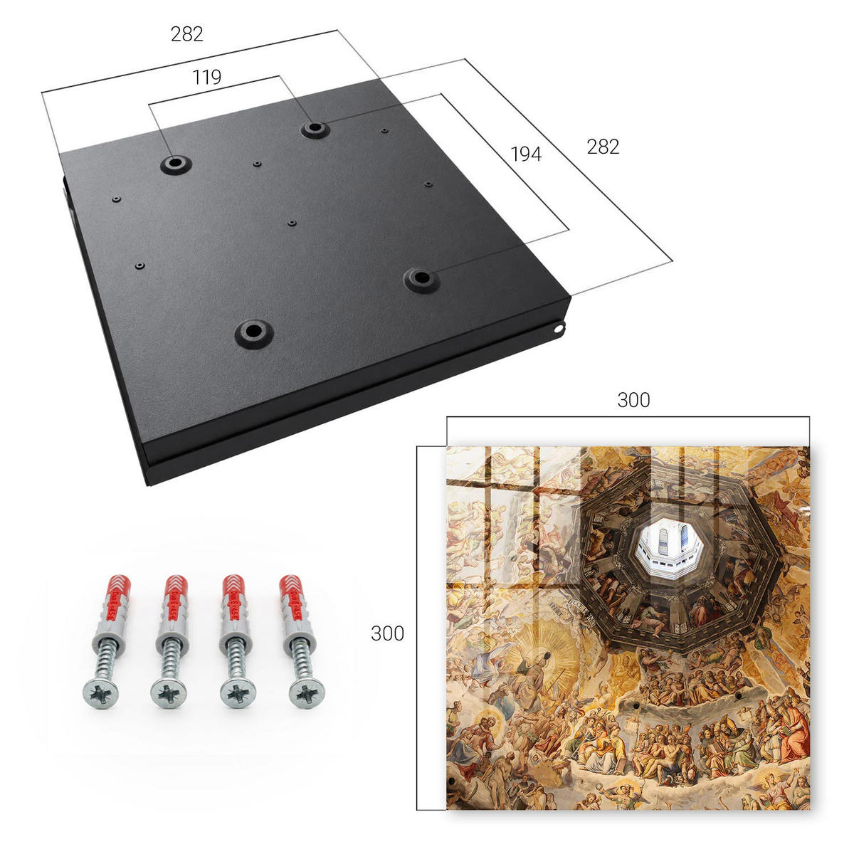 SCHLÜSSELBOX Schwarz 30x30 cm- Türöffnung nach rechts - Religiöse Fresken - Gelb, Metall (30/30/5cm) - TULUP