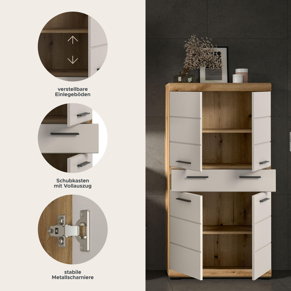 MIDISCHRANK SCOUT (B/H/T: ca. 74/141/31 cm) in Evoak Oak Nachbildung/- - Eichefarben, Holz (74/141/31cm)