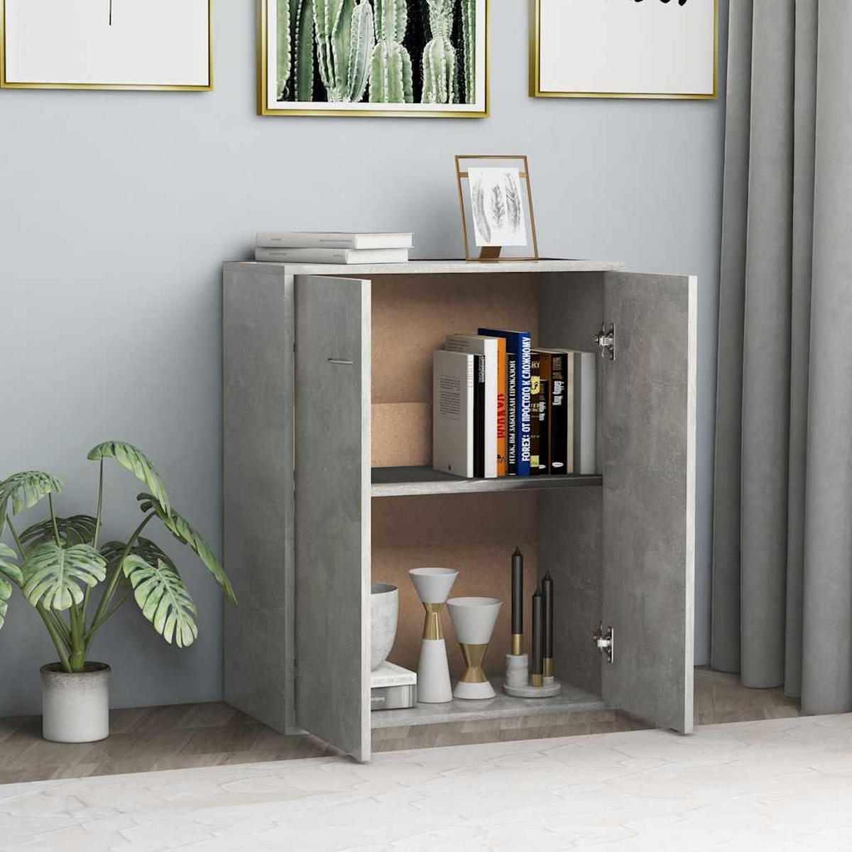 SIDEBOARD mit 2 Türen 60/30/75 cm aus Holzwerkstoff Betongrau - Hellgrau/Grau, Holz/Metall (60/75/30cm) - vidaXL