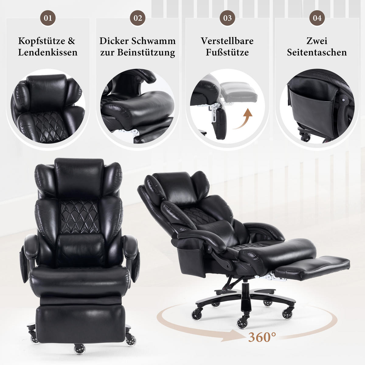BÜROSTUHL Schwarz 88/70/112.5 cm mit Massagefunktion - Schwarz, Metall (88/112.5/70cm) - PANGIVO