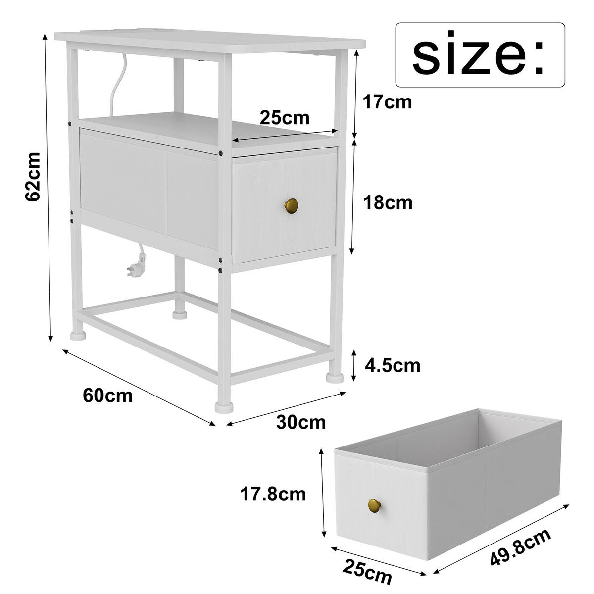NACHTTISCH LED USB Schublade offene Fächer weiß - Weiß, Holz (60/62/30cm) - LEBENLANG