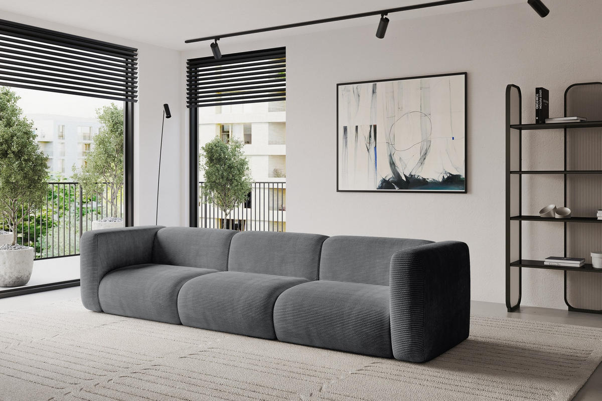 MODULÁRNÍ pohovka MIRA-S2, 3místná, 319 × 89 × 70 cm, tmavě šedá, manšestr - černá/tmavě šedá, kompozitní dřevo/textil (319/70/89cm) - ALTDECOR