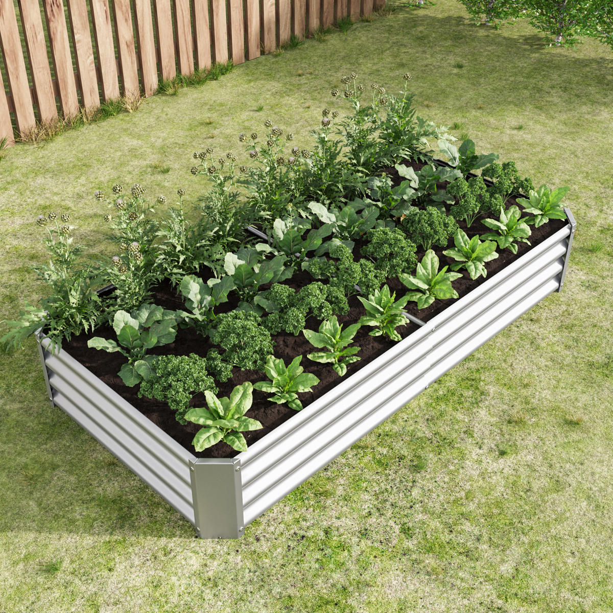 BLUMENKASTEN aus Metall 180x90x30 cm in Silber - Silberfarben, Metall (90/30/180cm) - Modfu