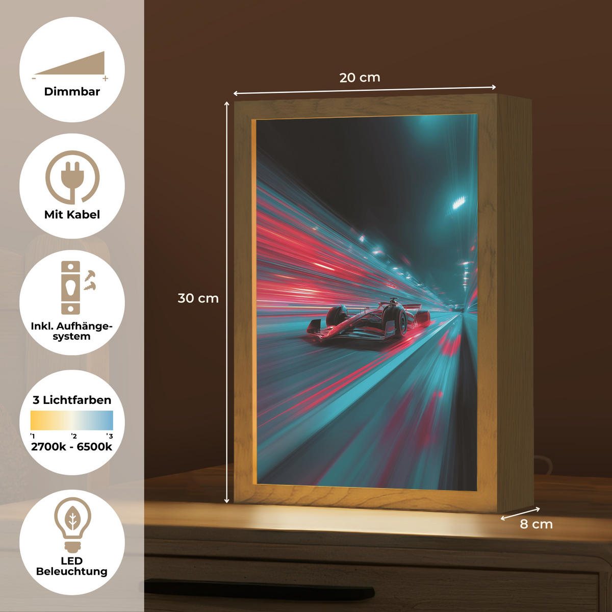 NACHTTISCHLAMPE Rennwagen - Rot - Geschwindigkeit 20x30 cm - Türkis, Holzwerkstoff (8/20/30cm)