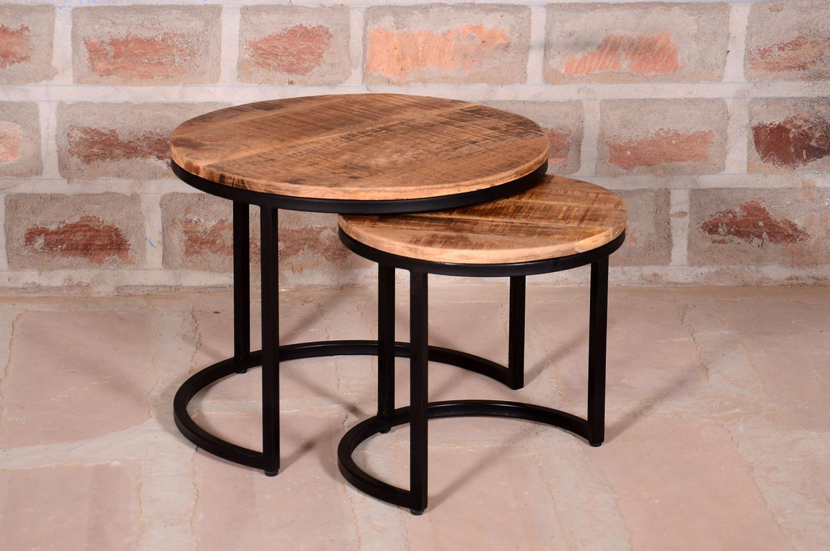 COUCHTISCH Fermo - 2er Set - Mangoholz natur - Schwarz/Braun, Holz/Metall (58/58/45cm) - bene living